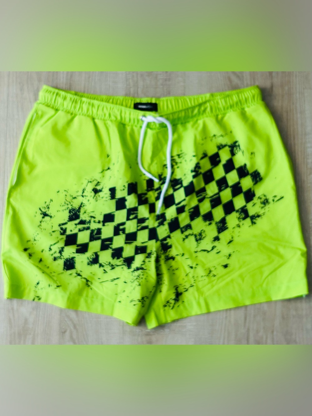 NovaMen Neon Lime Check-Print Swim Trunks
